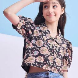 StyloBug Girls Black Waist Length Printed Top-image-8