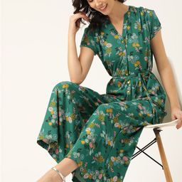 DressBerry Women Green & Pink Printed Basic Jumpsuit with Belt-10