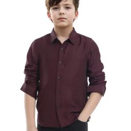 Rare Ones Boys Maroon Blend Solid Shirt-image-78