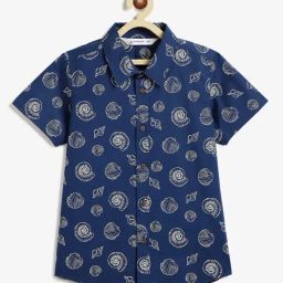 Campana Boys Navy Blue Cotton Graphic Shirt-image-1