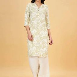 Rangmanch by Pantaloons White & Green Printed Straight Kurta-image-35