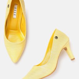 ELLE Yellow Basketweave Textured Pumps-51