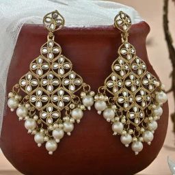 Fida White Bridal Kundan Pearl Drop Earrings-29