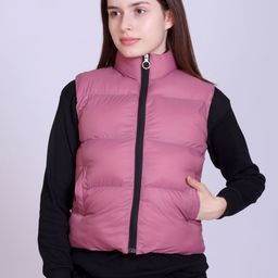 SPORTIZM Women Solid Stand Collar Sleeveless Lightweight Crop Puffer Jacket-image-24