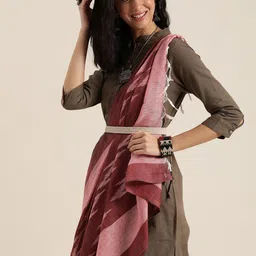 Taavi Burgundy & Pink Ikat Woven Design Cotton Bhagalpuri Dupatta-picture-32
