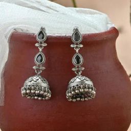 Fida Black Oxidised Silver Teardrop Jhumki Earrings-13