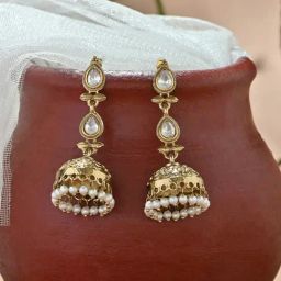 Fida Gold White Mehandi Teardrop Jhumki Earrings-45