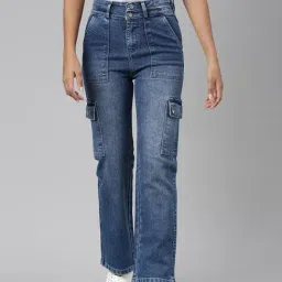 showoffff SHOWOFF Blue Denim Straight Fit Mid Rise Cargo Jeans-picture-23