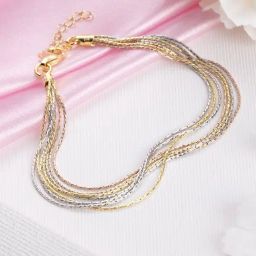 Zavya 92.5 Sterling Silver Sevenfold Radiance Triple Tone Flexible Fit Bracelet for Women-picture-38