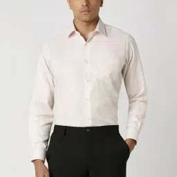 Van Heusen Cream Cotton Regular Fit Texture Shirt-image-33