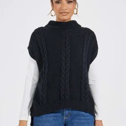 Styli Black Crochet Pattern Pullover-25