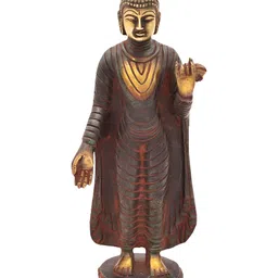 Exotic India Red & Gold Toned Buddha Brass Idol Showpiece-picture-24