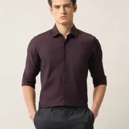 Arrow Maroon Cotton Slim Fit Self Pattern Shirt-picture-3