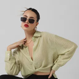 SHOWOFF Women Striped Shirt Style Crop Top-picture-12