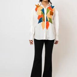 Jilmil Women's White Geometric Handcrafted Cotton Shirt-20