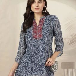 Nayam by Lakshita Blue Chiffon Printed Kurti-13