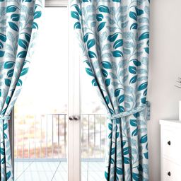 Cortina Blue Single Leaf Print Long Door Curtain-image-39