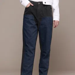 Freehand by The Indian Garage Co Women Relaxed Fit Colourblocked Pure Cotton Jeans-picture-9