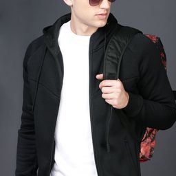WROGN Men Black Solid Hooded Sweatshirt-image-84
