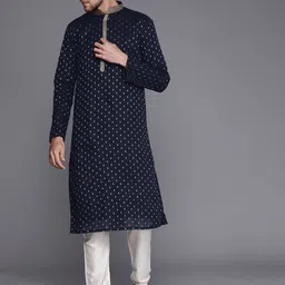 Manyavar Men Ethnic Motifs Pure Cotton Kurta with Pyjamas-image-64