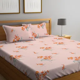 Myntra Elegant Homes Peach-Coloured Floral Printed 300 TC King Bedsheet Set 2.50 x 2.20 m-32