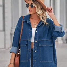 Oh Rare Spread Collar Drop-Shoulder Sleeves Pockets Denim Jackets-picture-13