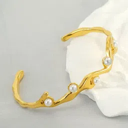 VIEN Gold-Plated Stainless Steel Beaded Kada Bracelet-14