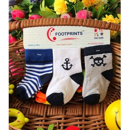 Footprints Pack Of 3 Pairs Striped Anchor & Pirate Design Supersoft Organic Cotton & Bamboo Woven Unisex Socks - Multi Color-image-62