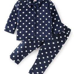 Babyhug Lycra Woven Full Sleeves Winter Wear Shirt & Lounge Pant Set Polka Dot Print - Navy Blue-image-16