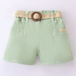 Little Kangaroos Cotton Knit Solid Color Shorts- Pista-image-12