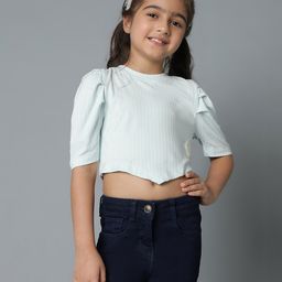 Tales & Stories Viscose Half Sleeves Solid Crop Top - Mint-image-41