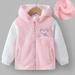 Kookie Kids Full Sleeves Hooded Fur Winter Jacket With Heart Design - Pink-picture-43