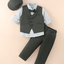 Mark & Mia Full Sleeves Striped 3 Piece Party Suit with Hat & Bow - Grey-image-85