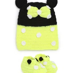MayRa Knits Knitted Polka Dots & Bow Designed Cap & Booties Set - Lemon Yellow-picture-0