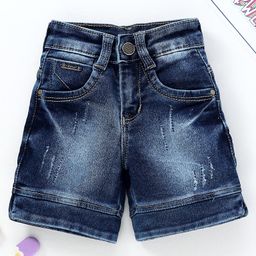 Enfance Mild Distressed & Washed Denim Shorts - Dark Blue-picture-11