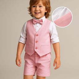 Babyhug Knit Full Sleeves Solid 3 Piece Party Suit With Bow - Peach & White-image-92