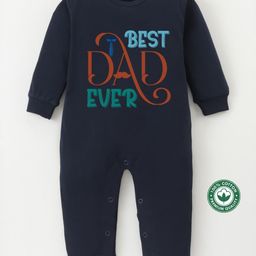 BLUSHES 100% Cotton Fathers Day Theme Full Sleeves Best Dad Ever Text Printed Romper - Navy Blue-picture-2
