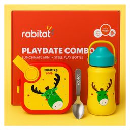 Rabitat Playdate Squad Combo Lunchmate Mini & Stailess Steel Play 3.0 Sipper Bottle with Deer Print - Yellow-image-87
