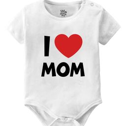 Baby Buzz 100% Cotton Knit Half Sleeves I Love Mom Text Printed Onesie - White-image-81