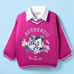 Babyhug Cotton Knit Full Sleeves Collar Neck Sweatshirt With Floral Print - Fuchsia-picture-15