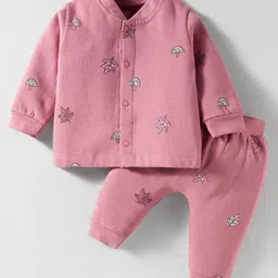 I Bears Fleece Knit Full Sleeves Winter Wear Sweatshirt & Joggers Set with Mushroom Print - Rose Gold-picture-5