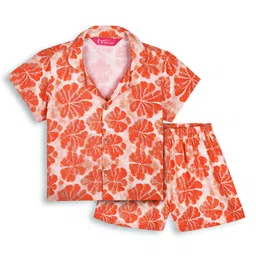Tilism Knit Half Sleeves Leaves Printed Shirt & Shorts Coordinating Night Suit Set - Multi Colour-picture-47