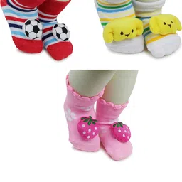NESKA MODA Kids-Unisex Set Of 3 Ankle Length Cotton Socks-13