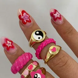 Arzonai Set Of 6 Pink Love Y2K Heart Love Metal Ring-10