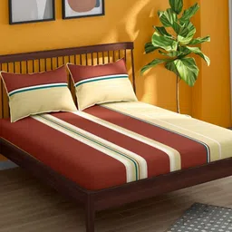 Portico Rust & Beige 152 TC King Bedsheet with 2 Pillow Covers-9