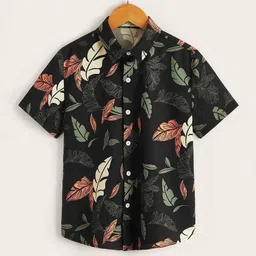 BAESD Boys Standard Regular Fit Spread Collar Floral Printed Casual Shirt-96