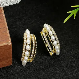 DressBerry Gold-Plated Stones Studded & Pearls Beaded Contemporary Drop Earrings-image-72