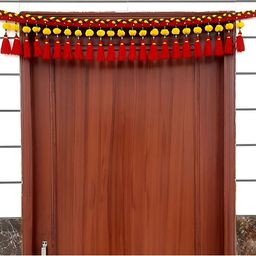 SATVIK CREATIONS Red & Yellow Pom Pom Thoran Festive Decor-picture-0