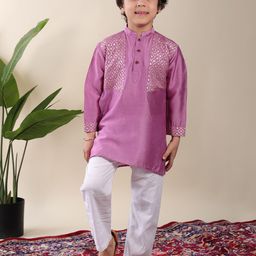 Here&Now X Kinder Kids Boys Ethnic Motifs Printed Regular Pure Cotton Kurta with Trousers-13