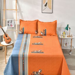 JC HOME Orange & Blue Graphic King Bedsheet with 2 Pillow Covers-picture-16